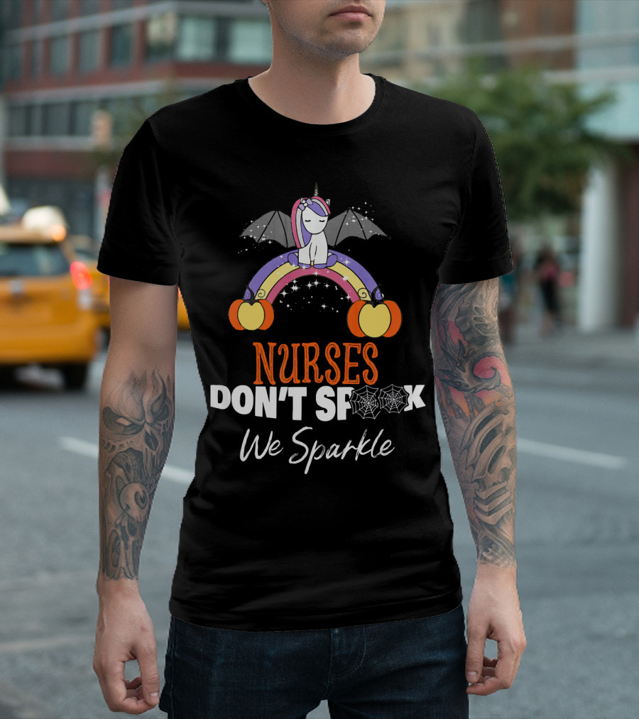 Nurses Don't Spook We Sparkle Halloween Unicorn Rainbow T-Shirt
