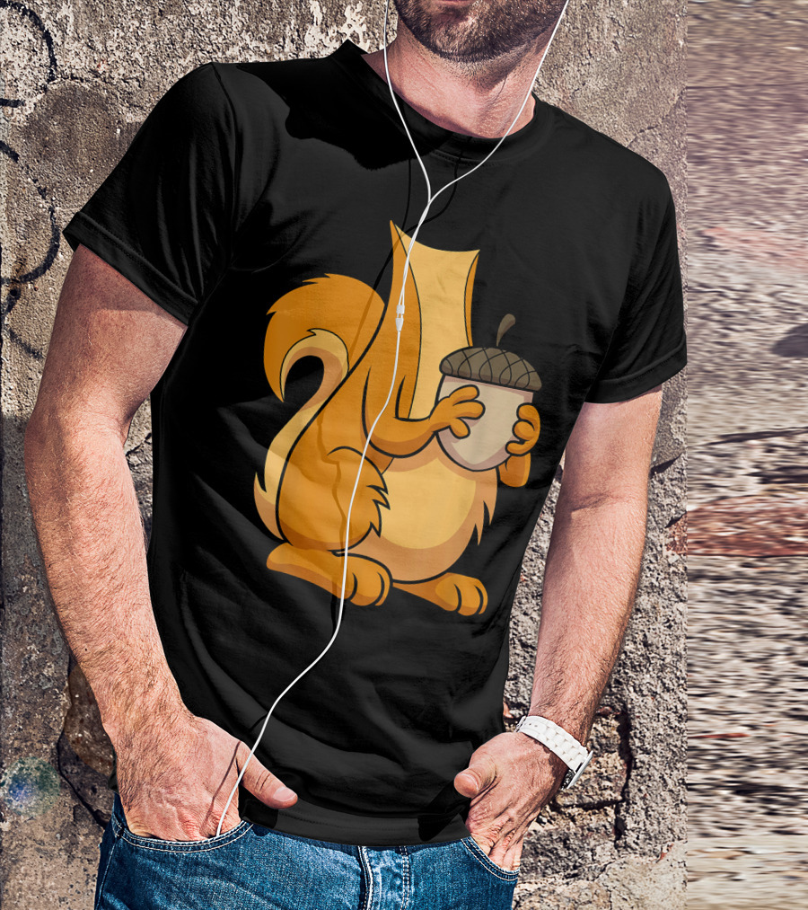 Squirrel Holding Acorn Cartoon T-Shirt