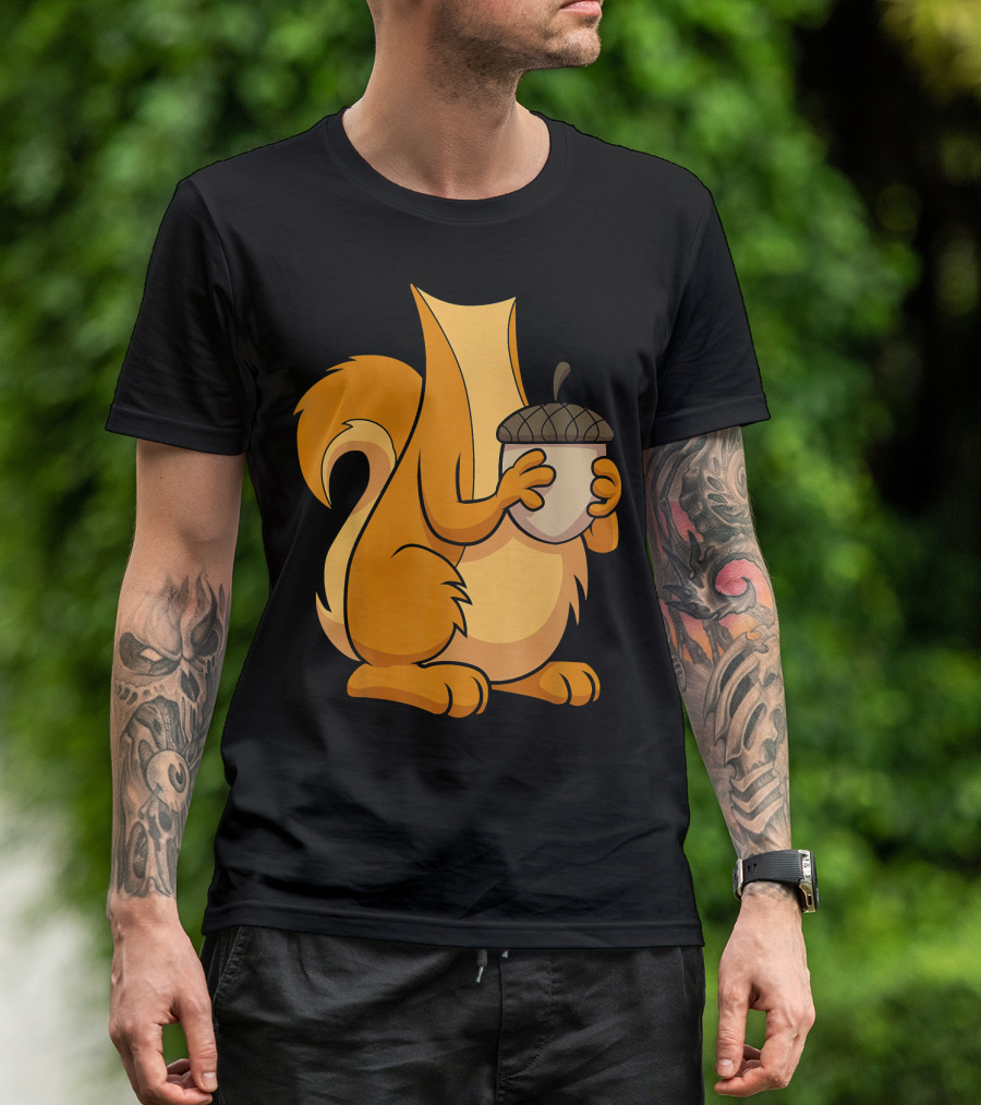 Squirrel Holding Acorn Cartoon T-Shirt