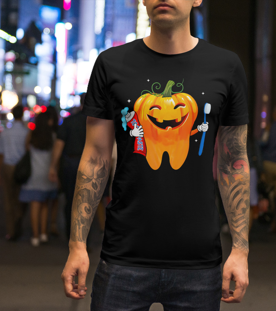 Dental Toothpaste Halloween Pumpkin With Toothbrush T-Shirt