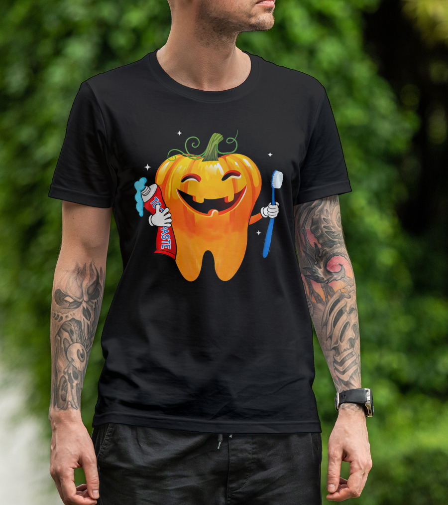 Dental Toothpaste Halloween Pumpkin With Toothbrush T-Shirt