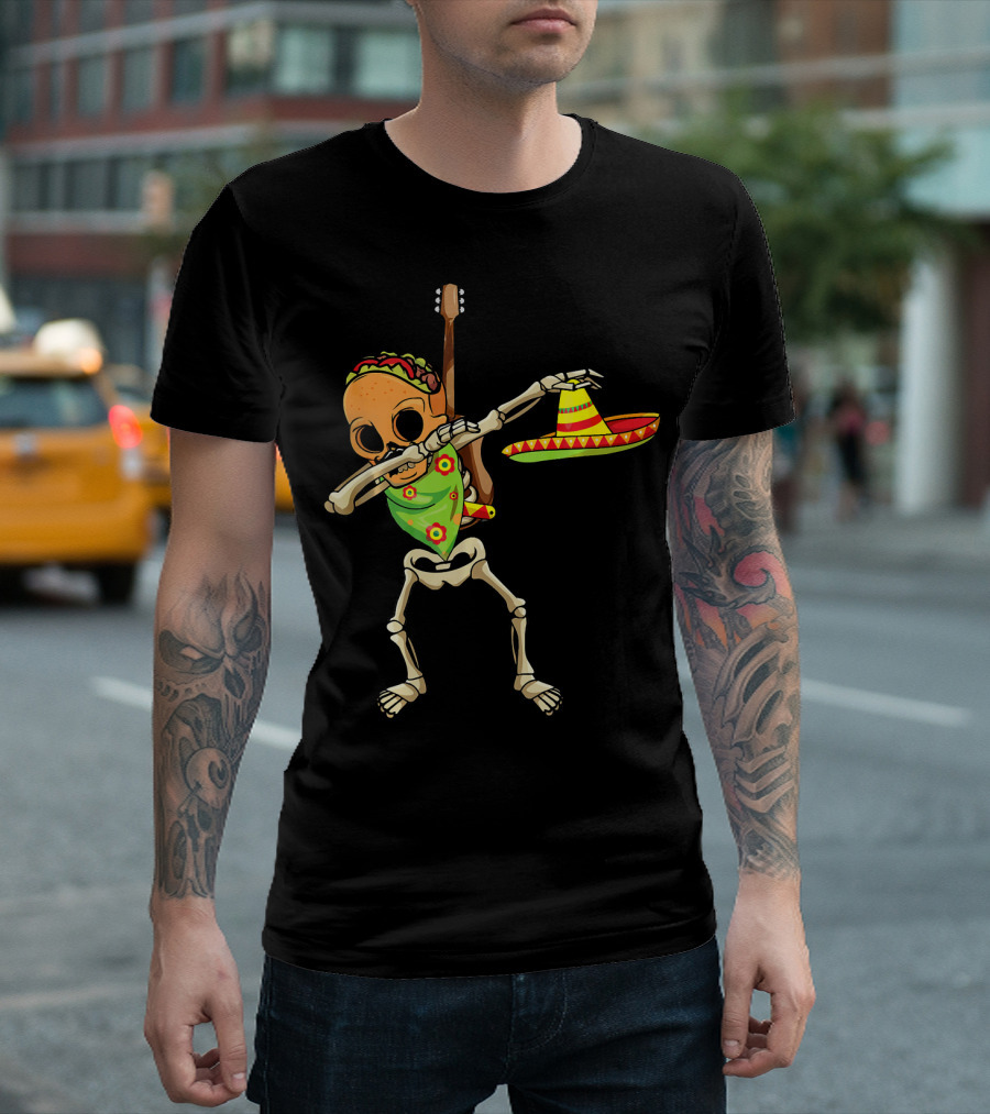 Dabbing Skeleton Taco Halloween Dia De Los Muertos Sombrero T-Shirt