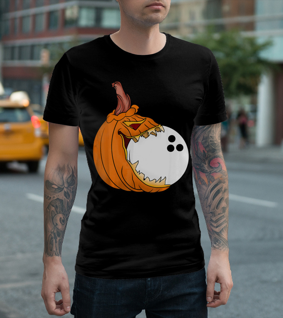 Pumpkin Carving Eating Bowling Ball Halloween Fun T-Shirt