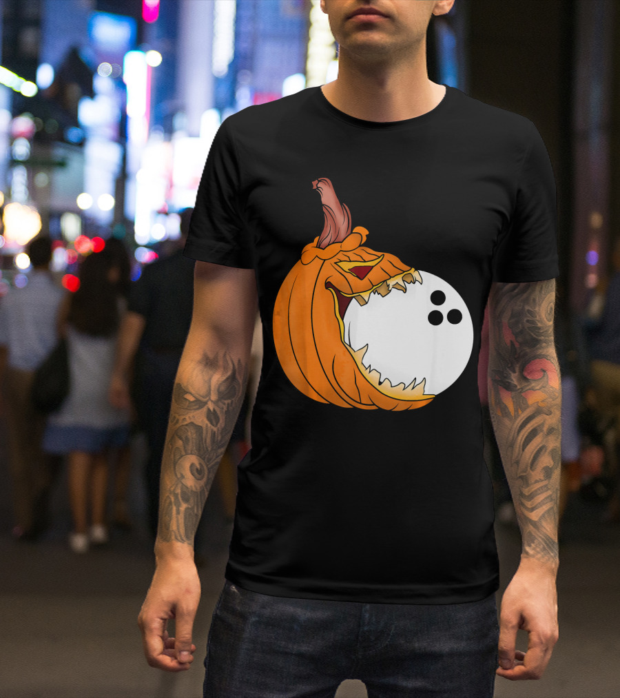 Pumpkin Carving Eating Bowling Ball Halloween Fun T-Shirt