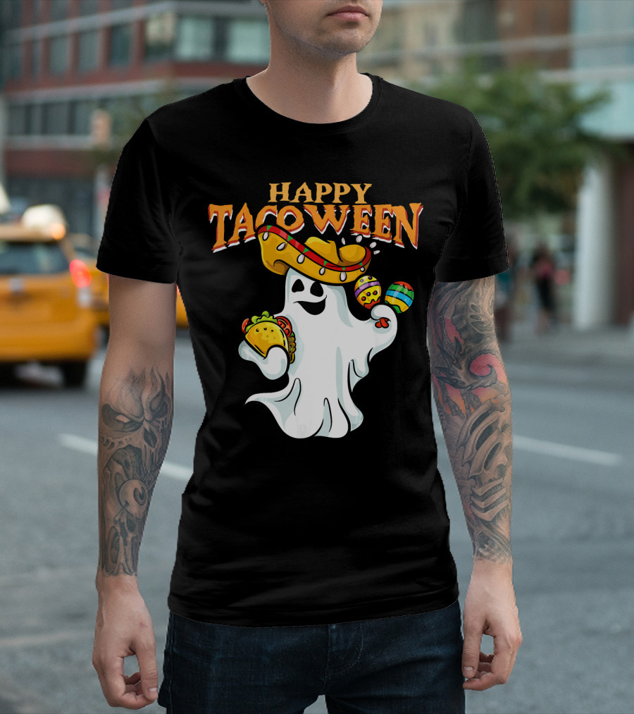 Happy Tacoween Halloween Mexico Mexica Ghost Sombrero Taco Balloon T-Shirt
