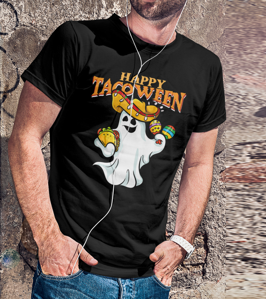 Happy Tacoween Halloween Mexico Mexica Ghost Sombrero Taco Balloon T-Shirt