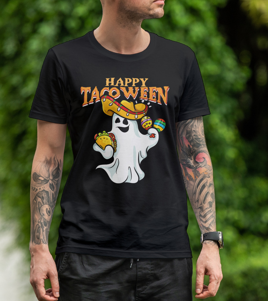 Happy Tacoween Halloween Mexico Mexica Ghost Sombrero Taco Balloon T-Shirt