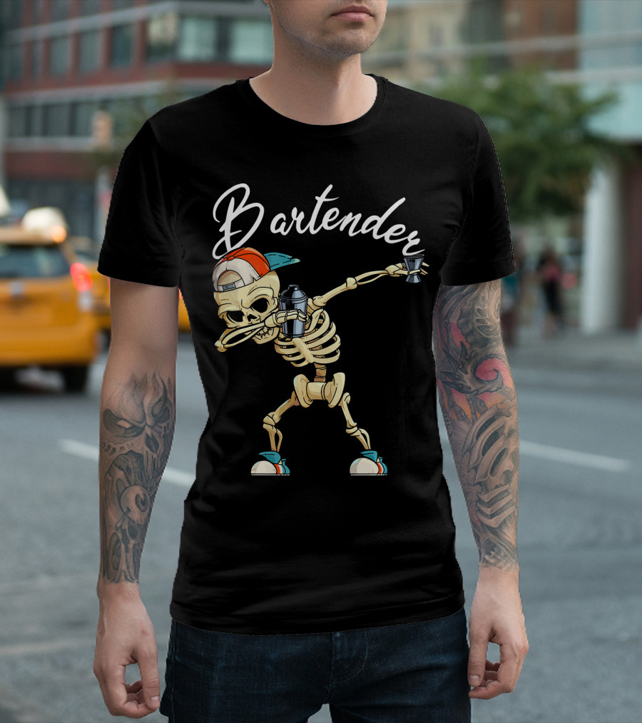 Bartender Skeleton Dab With Shaker And Glass T-Shirt