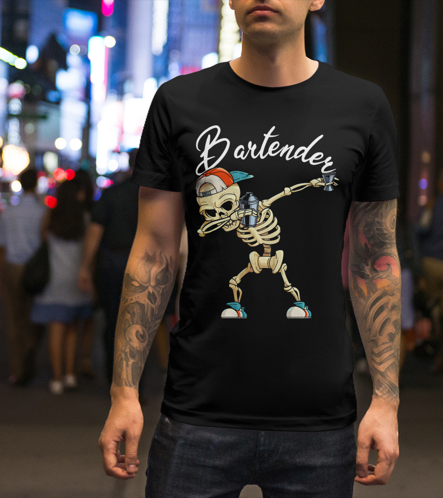 Bartender Skeleton Dab With Shaker And Glass T-Shirt
