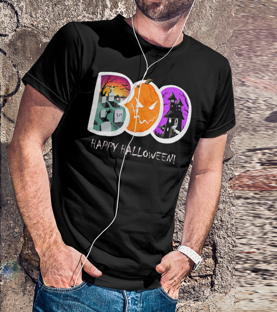 Happy Halloween Boo Trick Or Treat Pumpkin Graveyard Haunted House T-Shirt