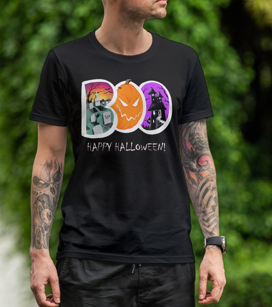 Happy Halloween Boo Trick Or Treat Pumpkin Graveyard Haunted House T-Shirt