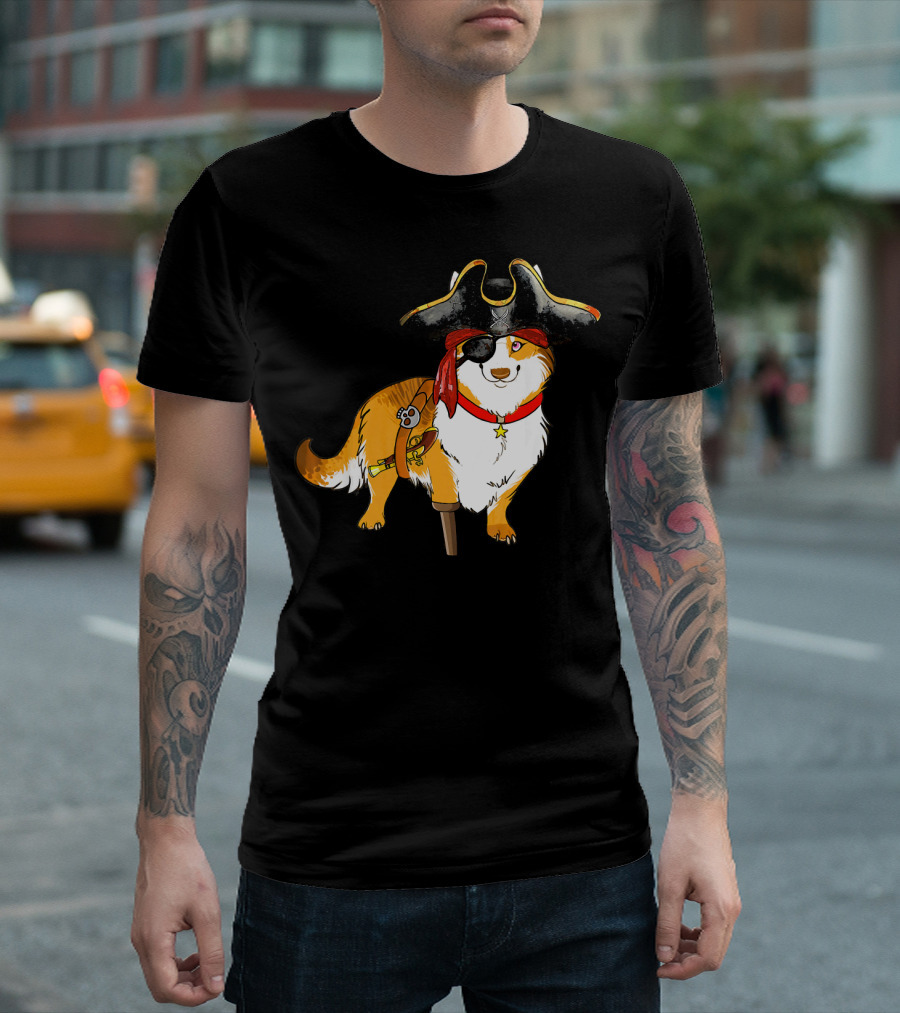 Funny Corgi Pirates with Pegleg and Eyepatch T-Shirt