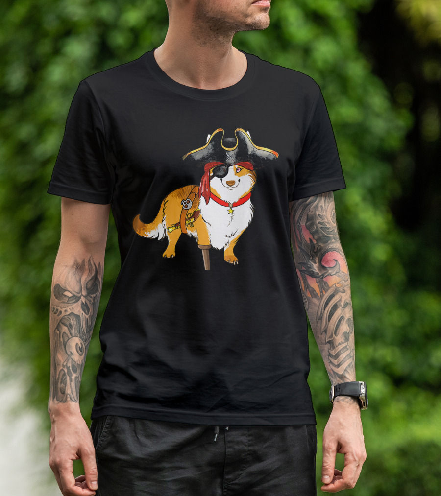 Funny Corgi Pirates With Pegleg And Eyepatch T-Shirt