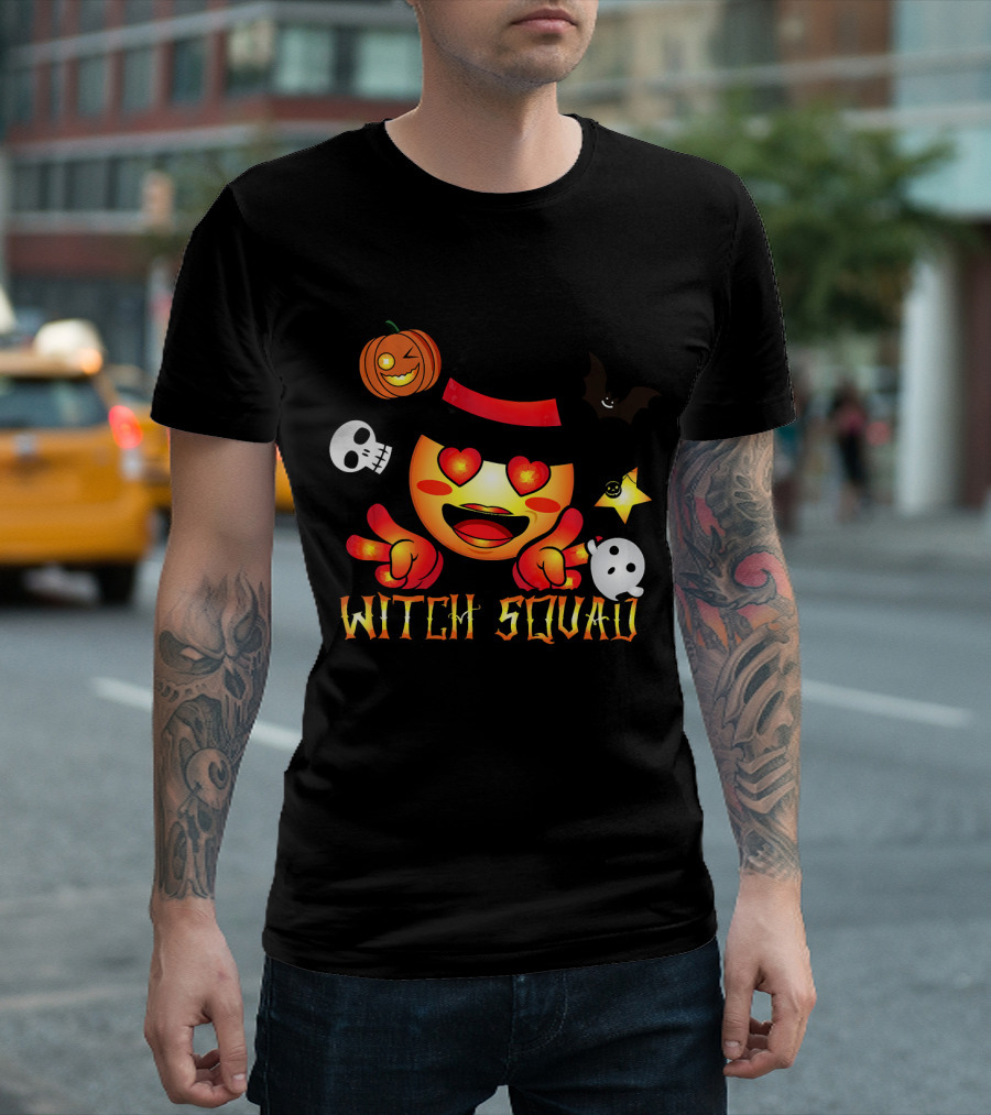 Witch Squad Halloween Emoji Pumpkin Bat Skull Ghost T-Shirt