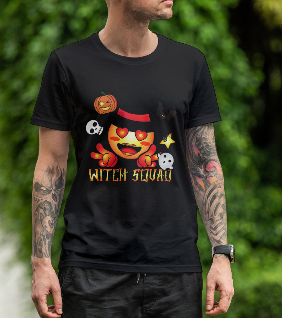 Witch Squad Halloween Emoji Pumpkin Bat Skull Ghost T-Shirt