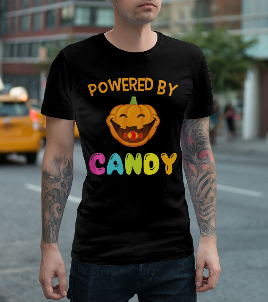 Powered By Candy Halloween Pumpkin Face T-Shirt