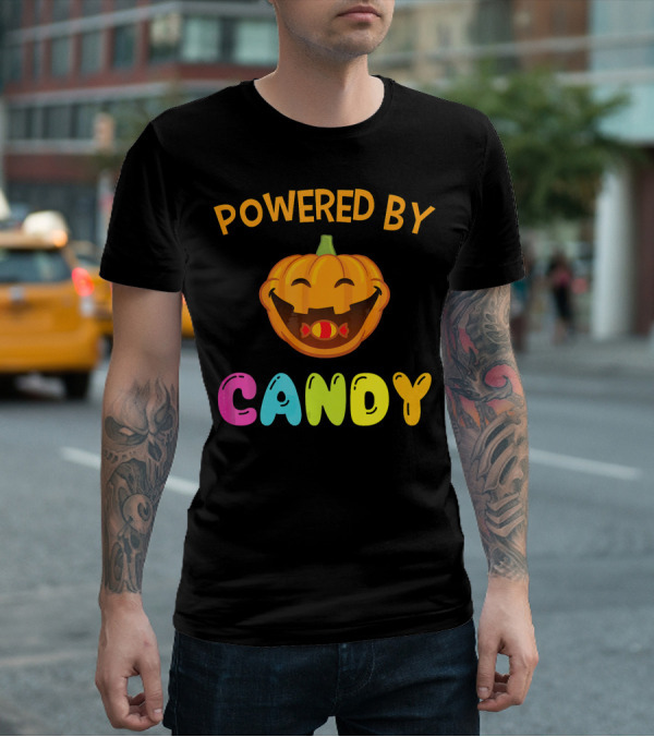 Powered By Candy Halloween Pumpkin Face T-Shirt