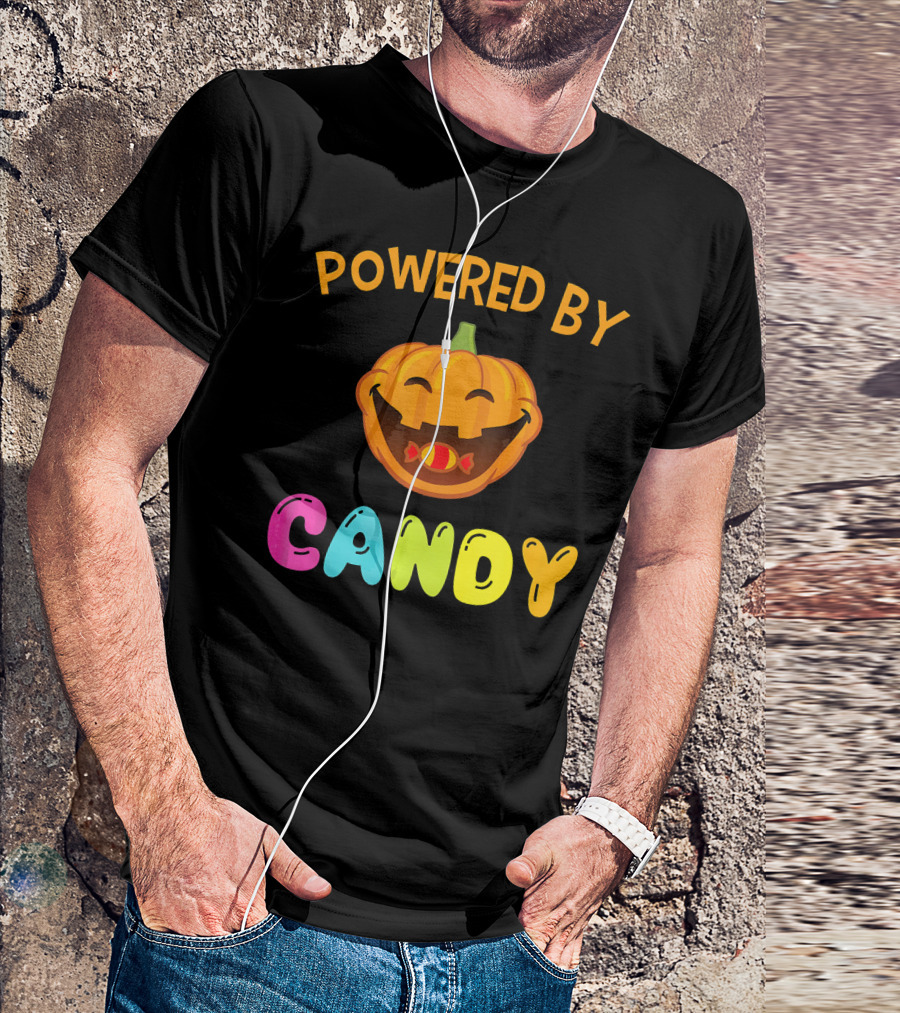 Powered By Candy Halloween Pumpkin Face T-Shirt