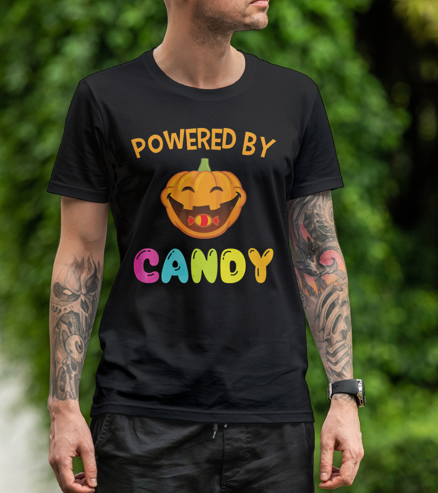 Powered By Candy Halloween Pumpkin Face T-Shirt