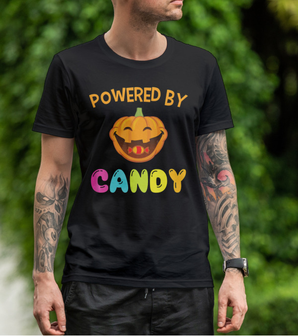 Powered By Candy Halloween Pumpkin Face T-Shirt