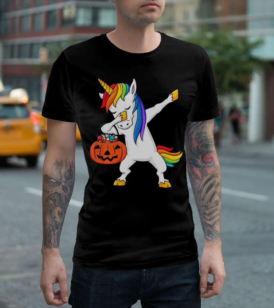 Dabbing Unicorn Halloween Pumpkin Candy Dab Girl T-Shirt
