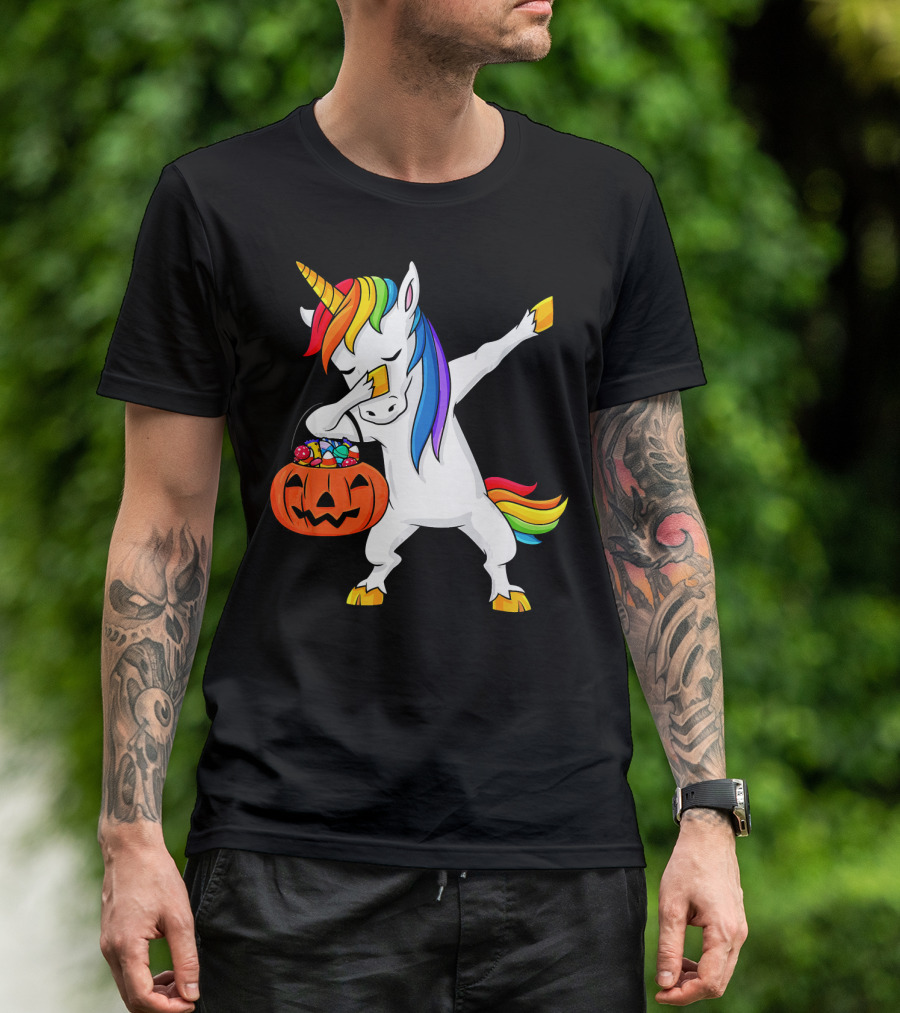 Dabbing Unicorn Halloween Pumpkin Candy Dab Girl T-Shirt