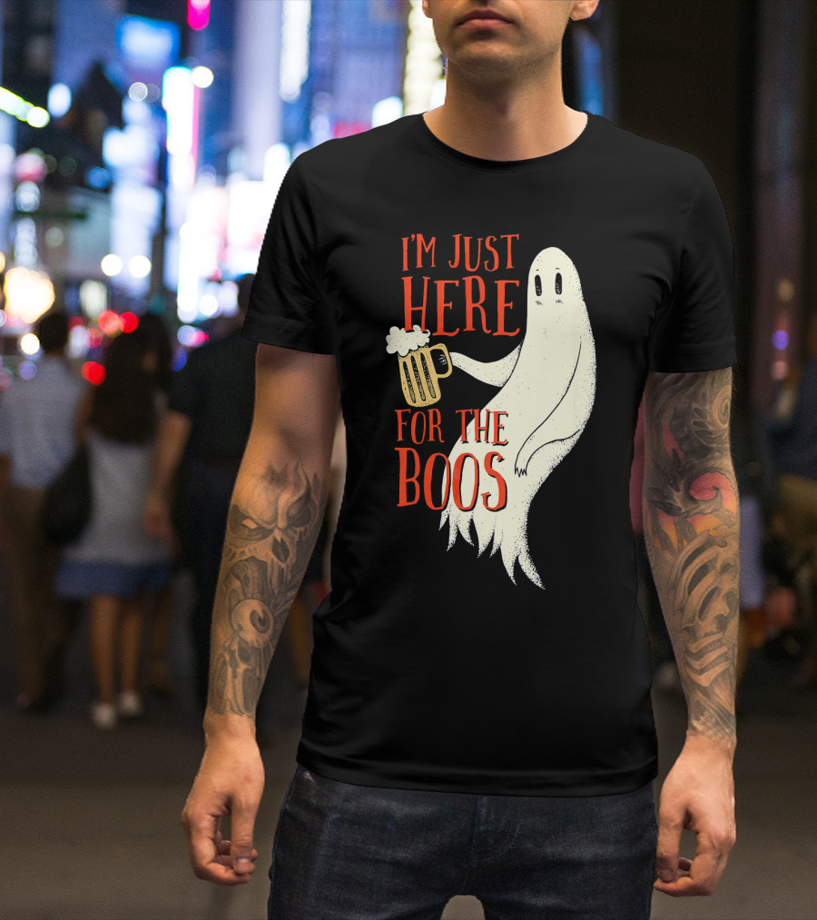 I'm Just Here For The Boos Ghost Holding Beer T-Shirt