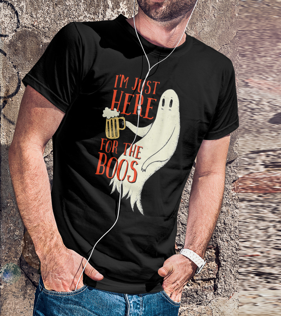 I'm Just Here For The Boos Ghost Holding Beer T-Shirt