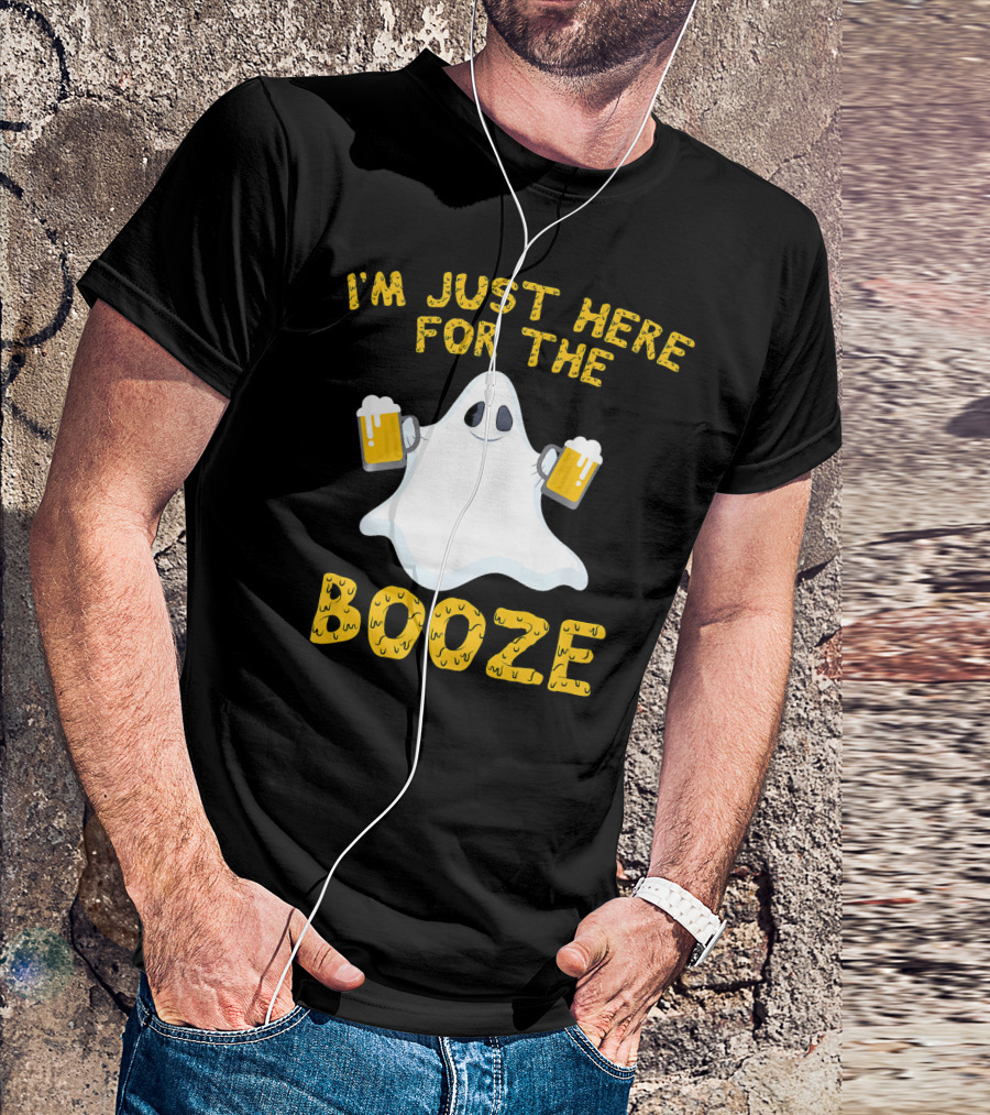 I'm Just Here For The Booze Ghost Holding Beer Mugs T-Shirt