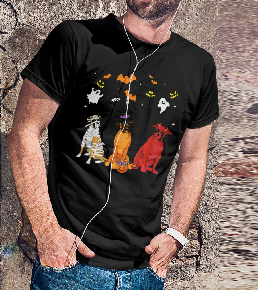 Halloween Boxer Dogs Mummy Witch Ghosts Bats T-Shirt
