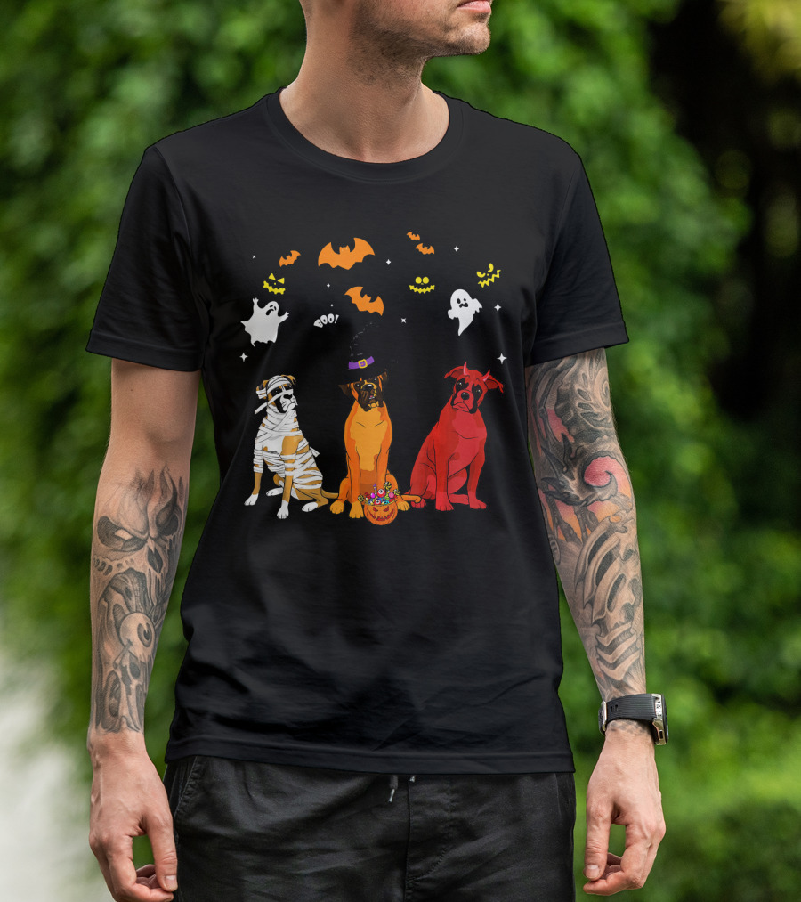 Halloween Boxer Dogs Mummy Witch Ghosts Bats T-Shirt