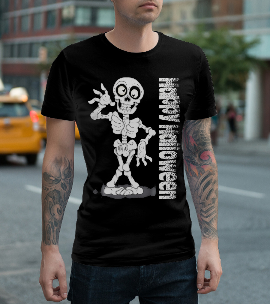 Happy Halloween Funny Scary Skeleton Cel T-Shirt