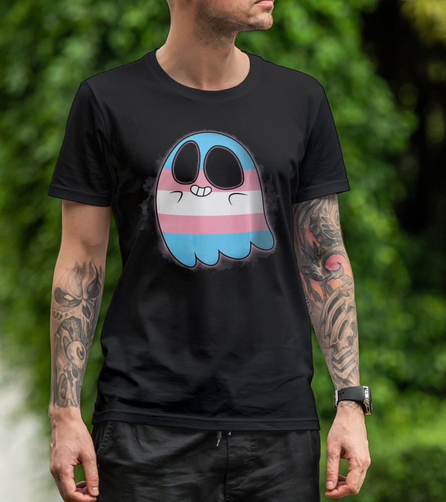 Cute Smiling Rainbow Transgender Ghost Pac-Man T-Shirt