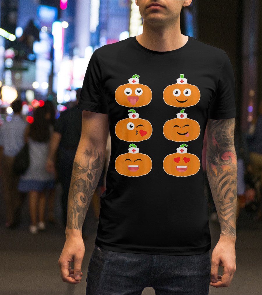 Nurse Halloween Pumpkin Emoticons T-Shirt