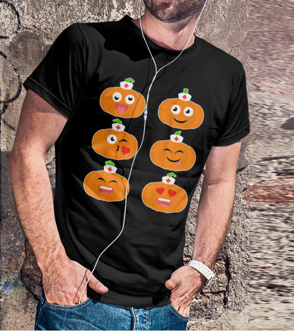 Nurse Halloween Pumpkin Emoticons T-Shirt