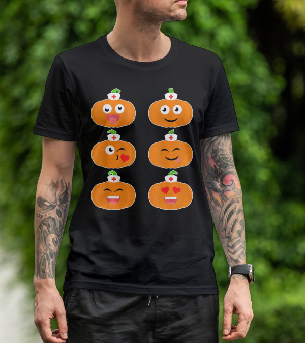 Nurse Halloween Pumpkin Emoticons T-Shirt