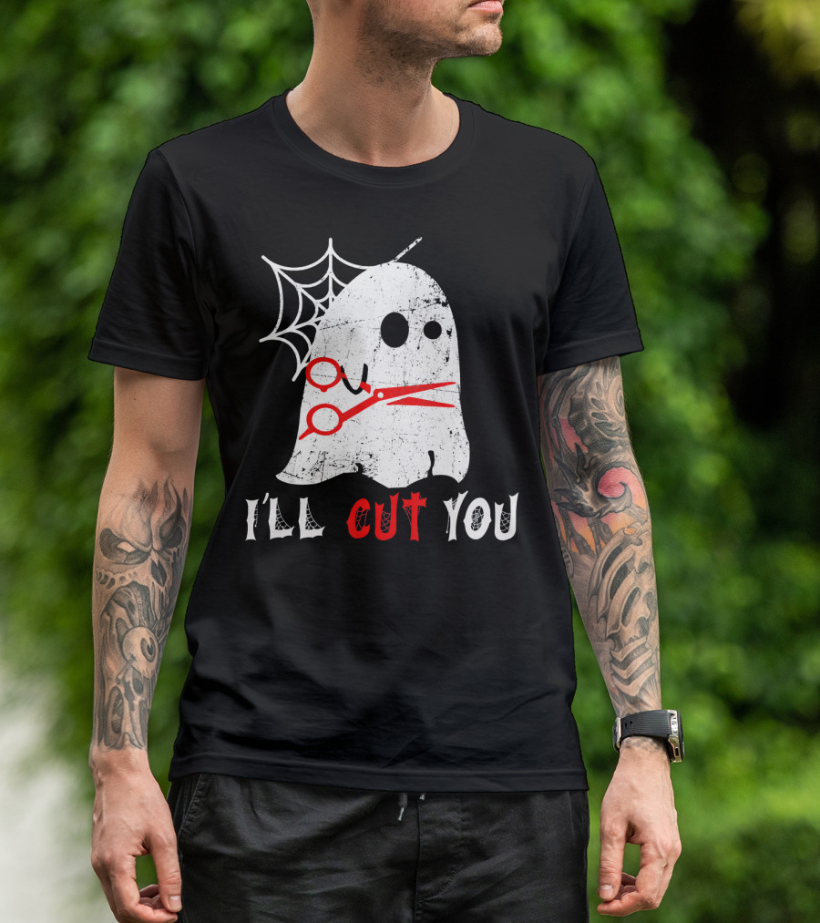 Halloween Boo Ghost Hairstylist I'll Cut You T-Shirt