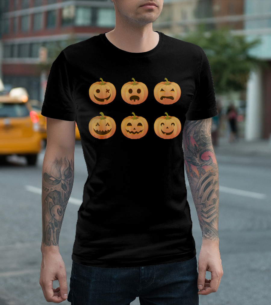 Pumpkin Emoji Faces Halloween Expressions T-Shirt