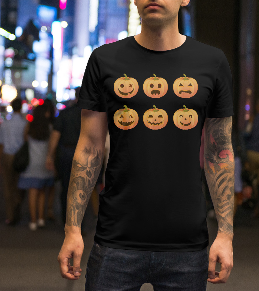 Pumpkin Emoji Faces Halloween Expressions T-Shirt