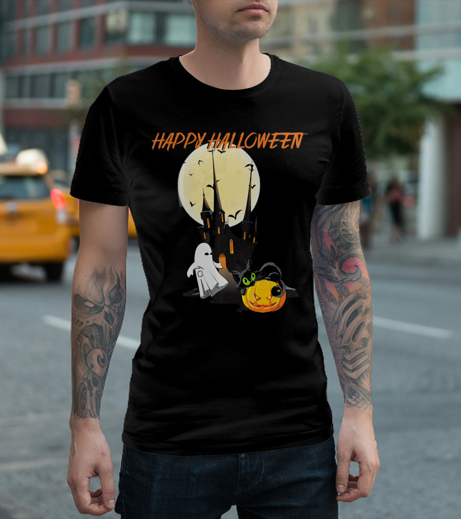 Happy Halloween Ghost Scary Cat Moon Pumpkin T-Shirt