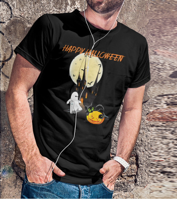Happy Halloween Ghost Scary Cat Moon Pumpkin T-Shirt