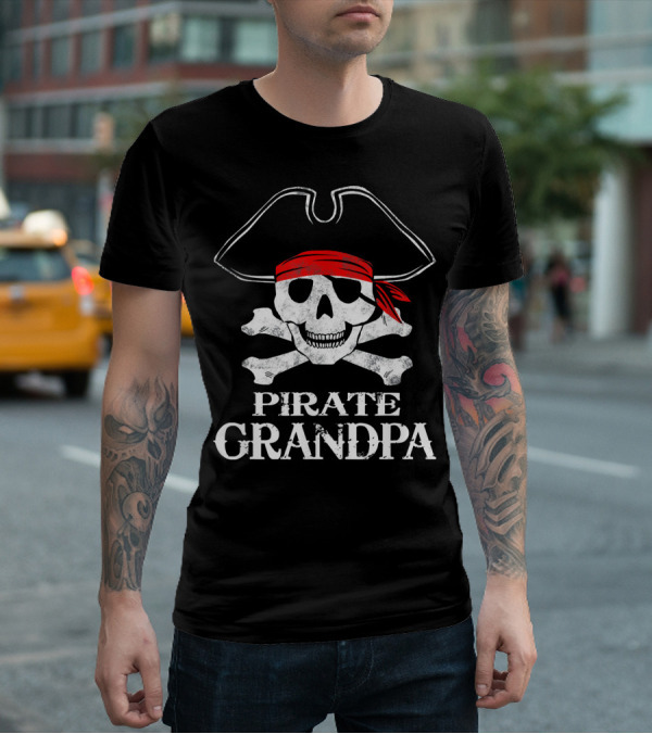 Pirate Grandpa Skull With Crossbones And Bandana T-Shirt