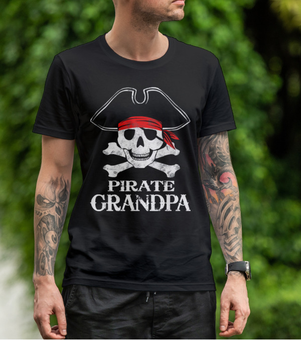 Pirate Grandpa Skull With Crossbones And Bandana T-Shirt