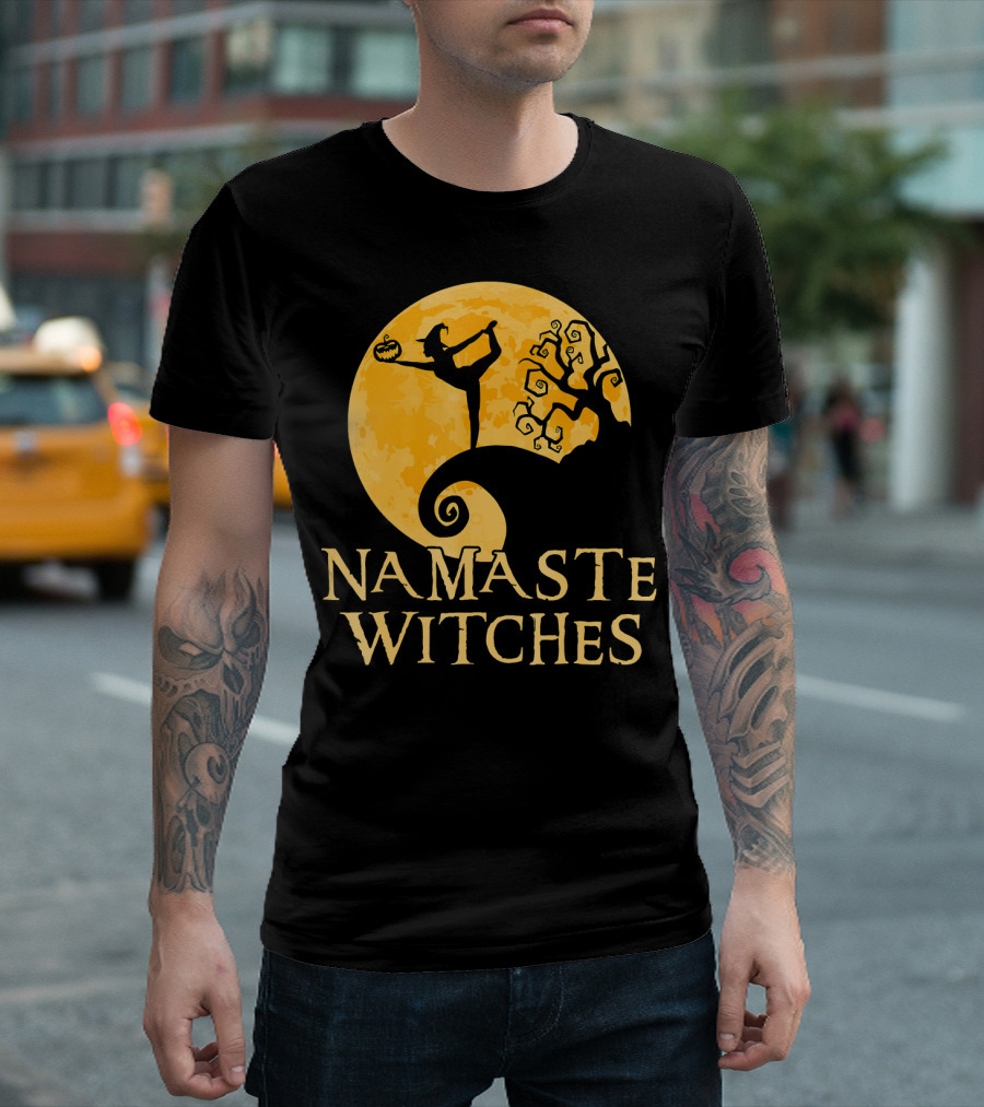 Namaste Witches Halloween Yoga Moon Pose T-Shirt