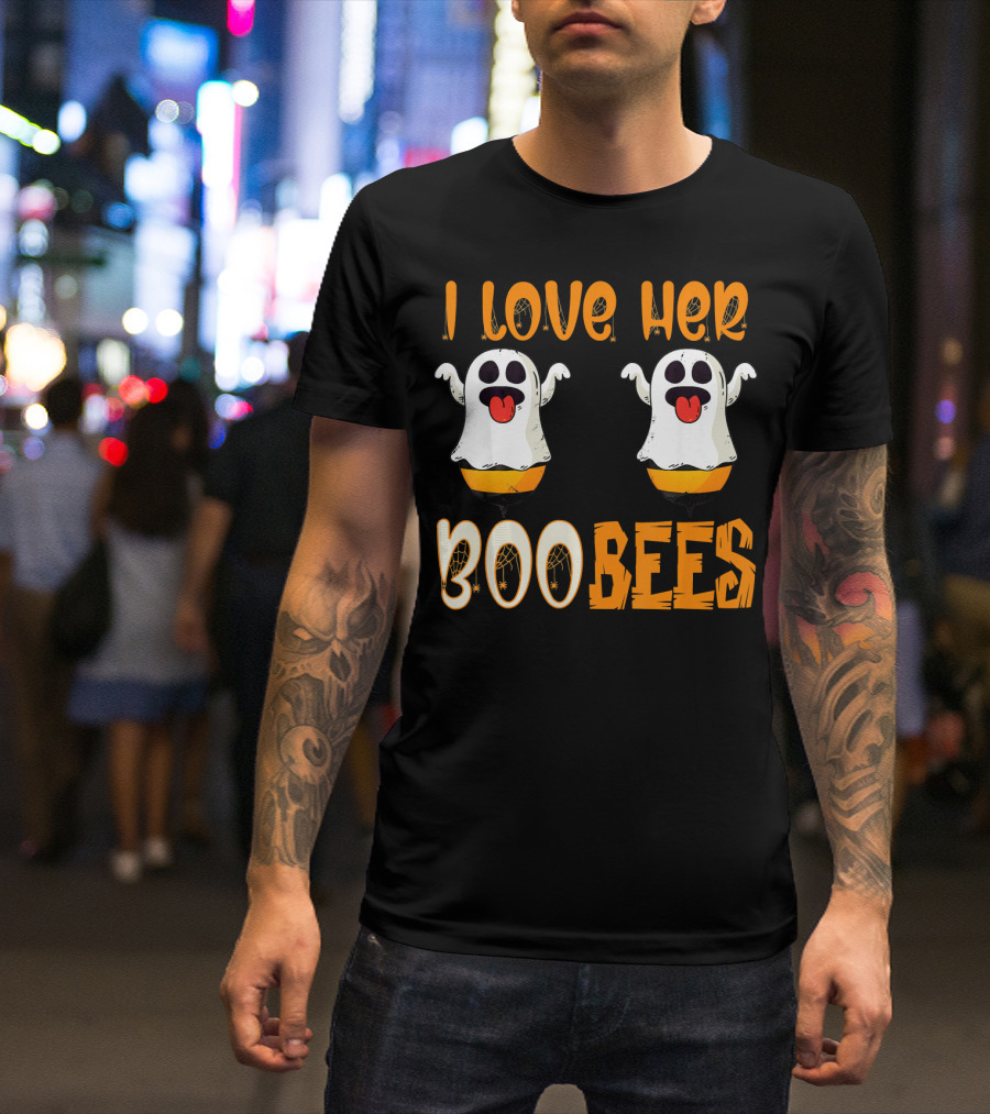 I Love Her Boo Bees Ghost Halloween Matching T-Shirt