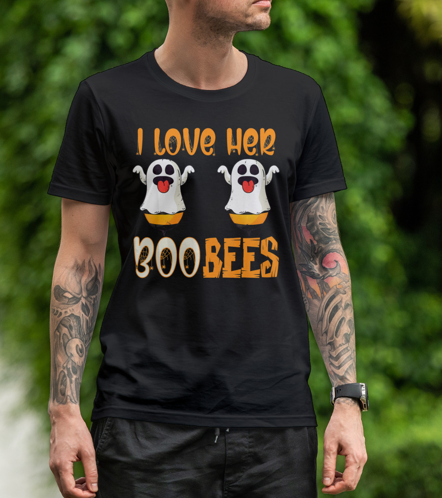 I Love Her Boo Bees Ghost Halloween Matching T-Shirt