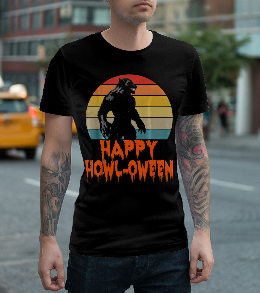 Happy Howl-Oween Werewolf Vintage Werewolves Halloween Co T-Shirt