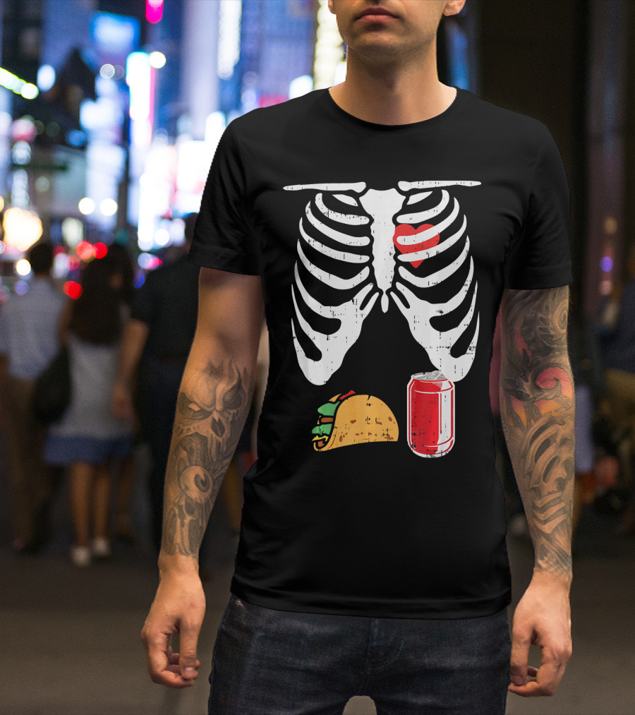 Skeleton Ribcage Heart Taco Beer Can Xray T-Shirt