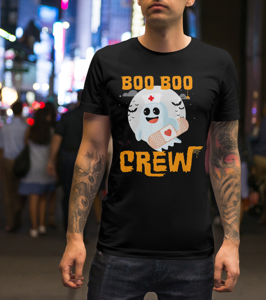 Boo Boo Crew Nurse Ghost Halloween Bandage Spooky Bat Moon Costume T-Shirt