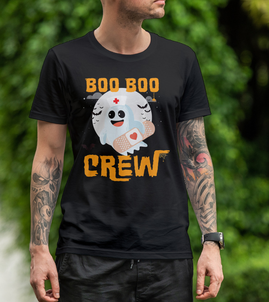 Boo Boo Crew Nurse Ghost Halloween Bandage Spooky Bat Moon Costume T-Shirt